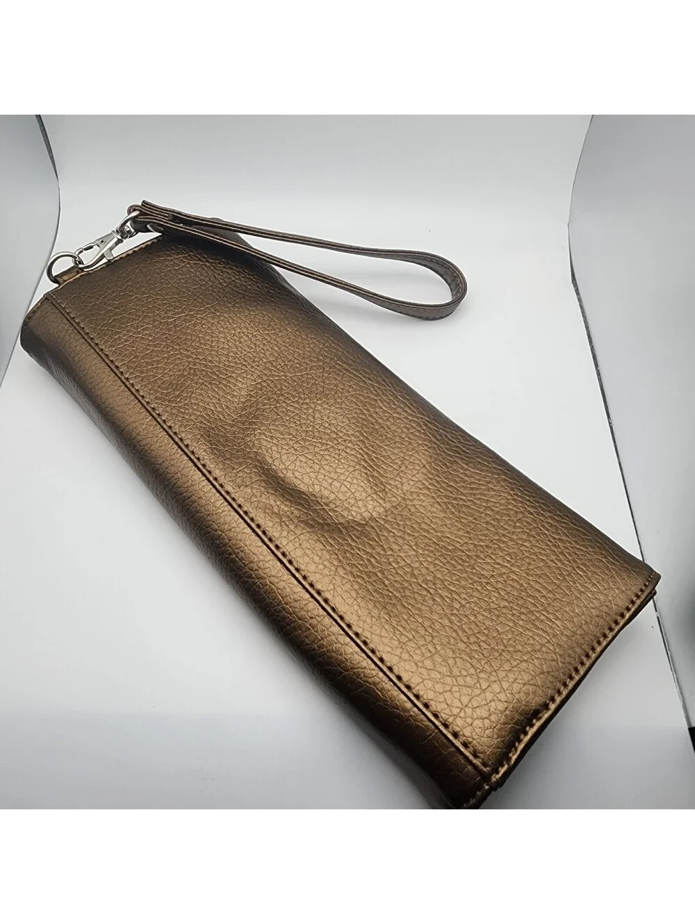 Bronze Metallic Faux Leather Wristlet Clutch Purse
